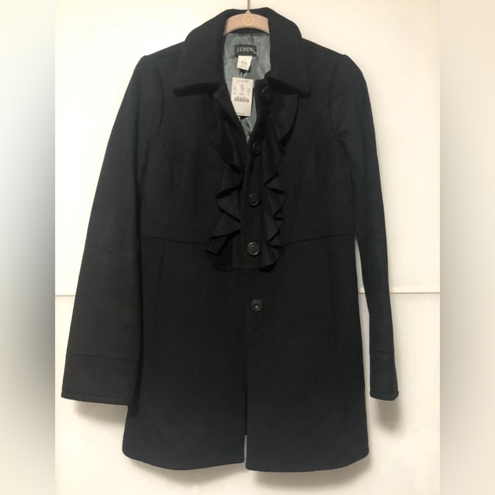 J Crew Womens 100% Wool Coat, $280, NEW WITH TAGS, Black, Size 0